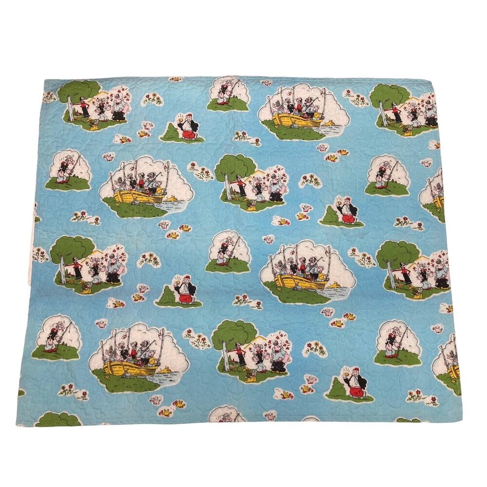 Vintage Handmade Popeye Olive Oil Baby Crib Blanket Wimpy Fishing